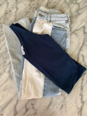 PacSun Two-Tone High-Rise Women's Jeans in Light Blue & White W/Blue Crop Tank